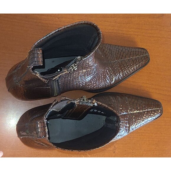 ASOS Chelsea Boots Mens Sz.11 Brown Faux Snakeskin Pointed Toe Zip Up Block Heel - Picture 8 of 10